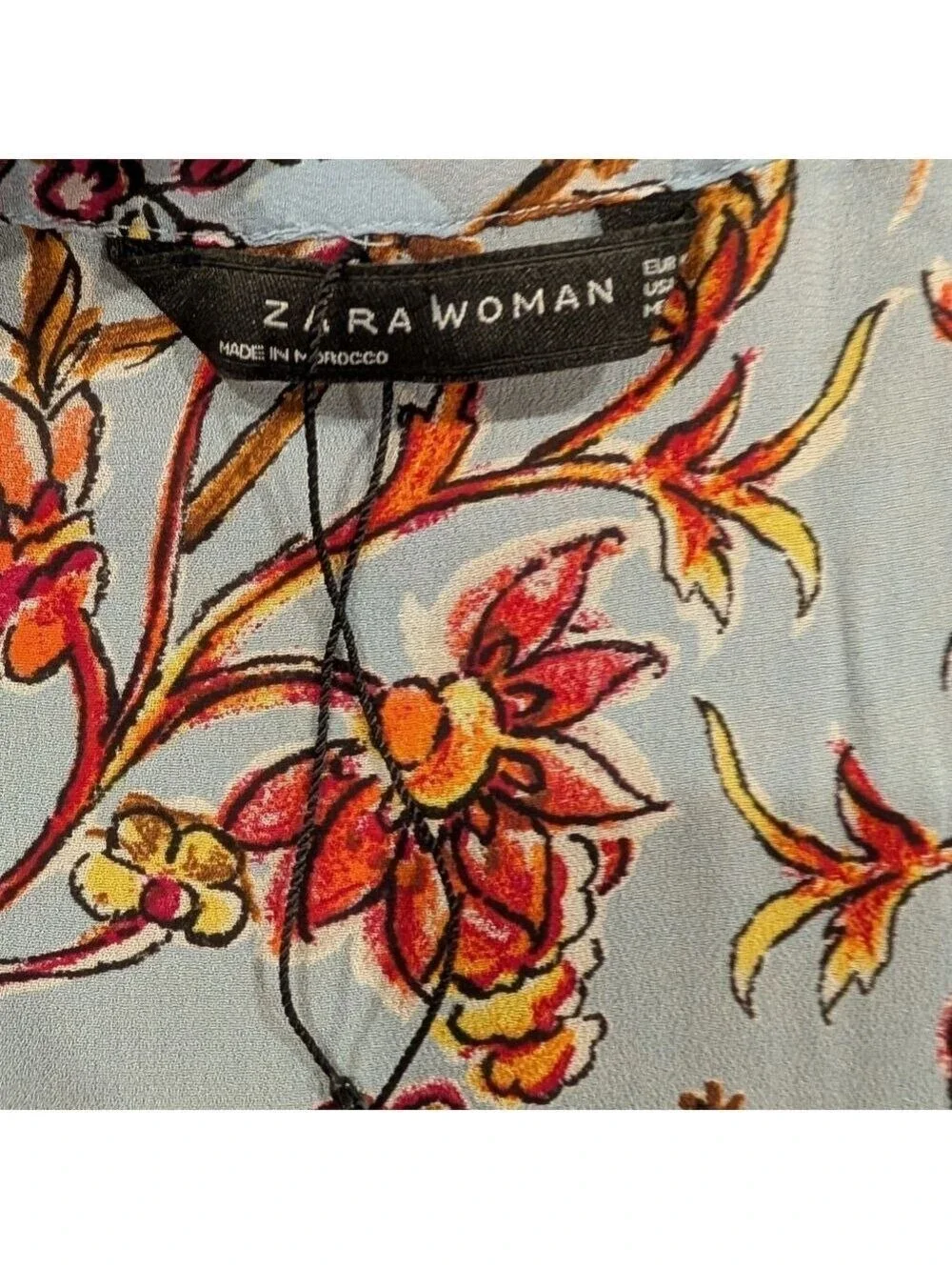 Zara Floral Blouse Kimono Sleeves Light Blue Medium - Picture 7 of 7